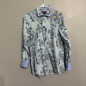 TALLIA Shirt 100% Cotton Rare Circular Design Flip Cuff sz Men's Med 15 1/2